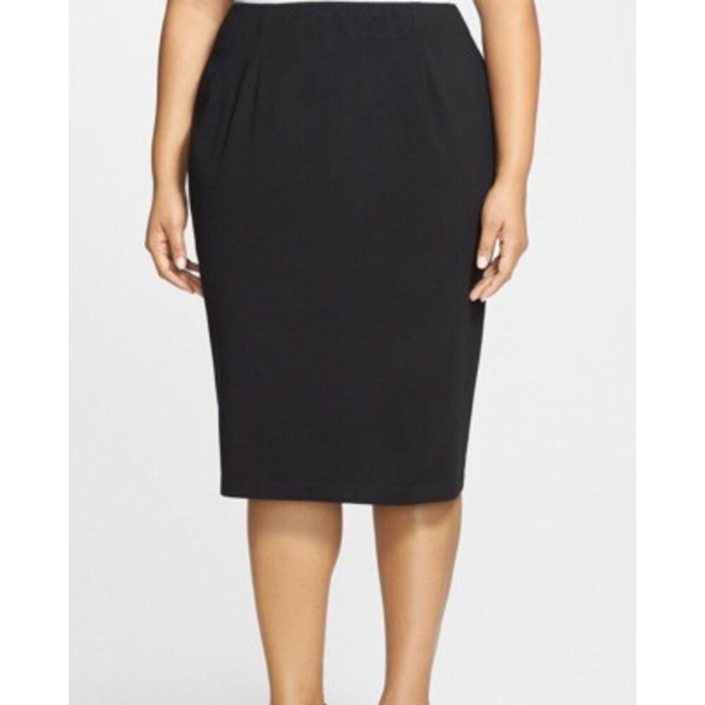 Eileen Fisher Black Stretch Ponte Knit Viscose Pencil Skirt Petite pp ptp